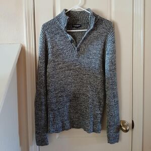 Y2K vintage Bowen & Wright 100% cotton grey quarter button ribbed knit sweater L